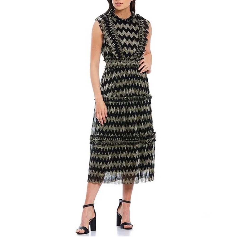 Adelyn Rae Agatha Metallic Pleated dress